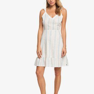 Roxy White Blue Salmon Striped Open Back Sleeveless Mini Dress Size Medium